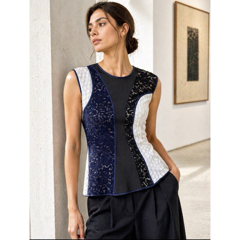 Derek Lam Italy Mixed Media Lace Panel Top Silk Lined Sculpted Size 8